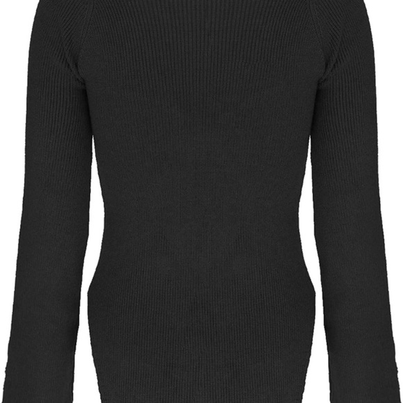 Womens Sweater Top Sweetheart Neck Ribbed Bustier Corset Knit Long Flare Sleeve - Picture 5 of 6